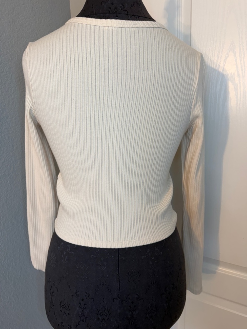 Reformation Ribbed Button-Front Knit Top — Cream - Picture 5 of 8